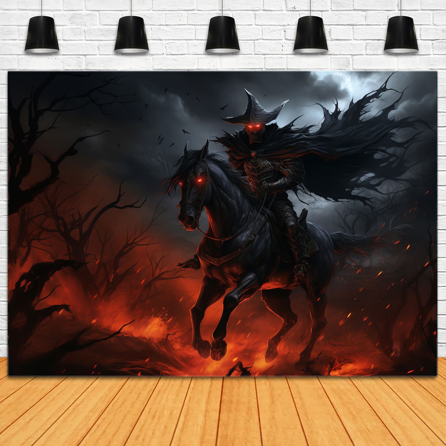 Knight Riding Horse On Fire Halloween Backdrop RR7-54