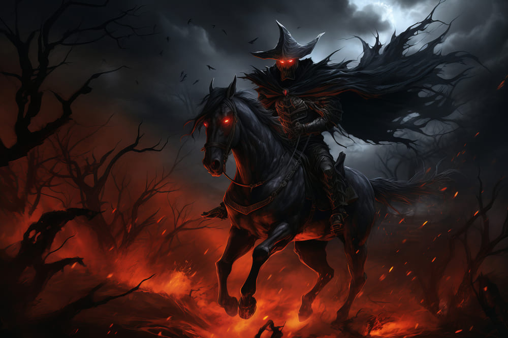 Knight Riding Horse On Fire Halloween Backdrop RR7-54