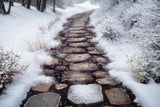 Snowy Vegetation Mountain Path Floor Backdrop RR7-547