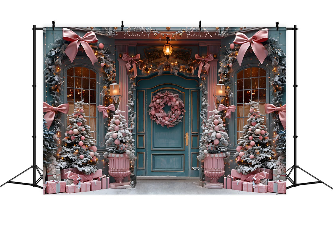 Christmas Elegant Pink Bow Door Decor Backdrop RR7-566