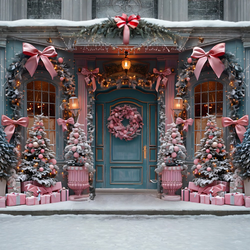 Christmas Elegant Pink Bow Door Decor Backdrop RR7-566