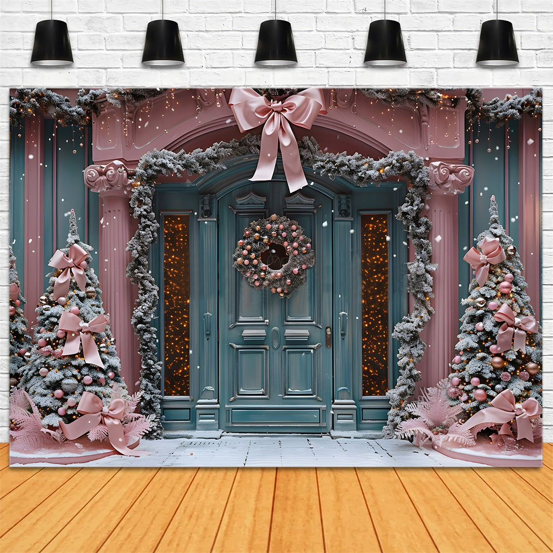 Christmas Pink Ribbon Winter Wonderland Backdrop RR7-567