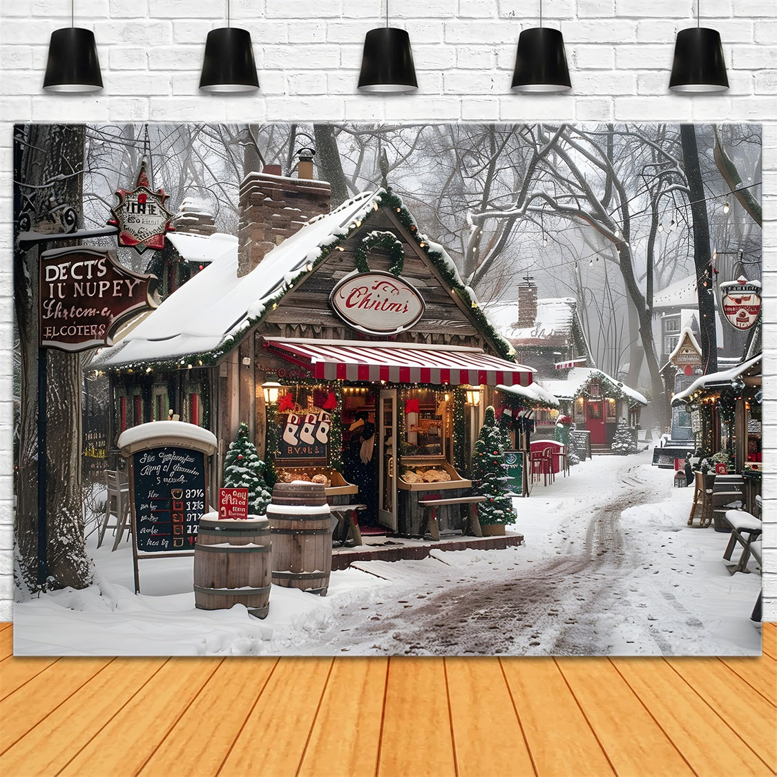 Christmas Cozy Village Market Backdrop RR7-570