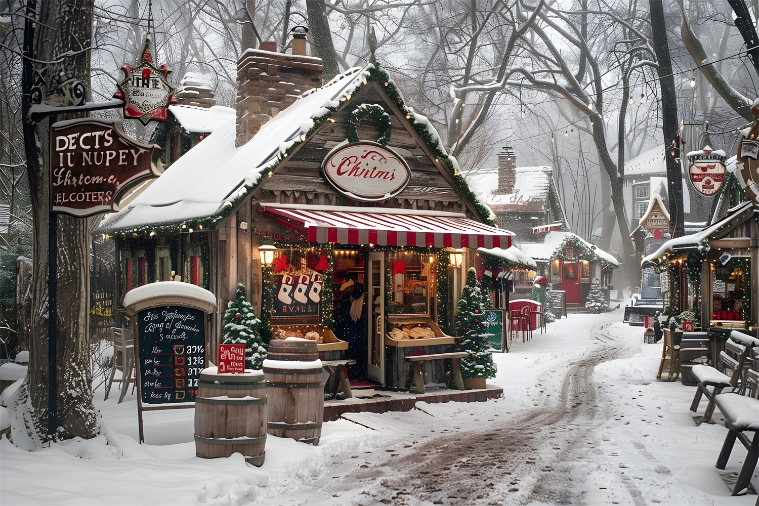 Christmas Cozy Village Market Backdrop RR7-570