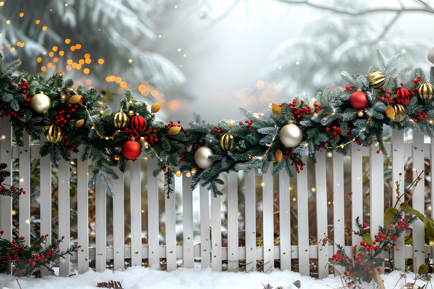 Christmas Festive Garland Fence Backdrop RR7-579