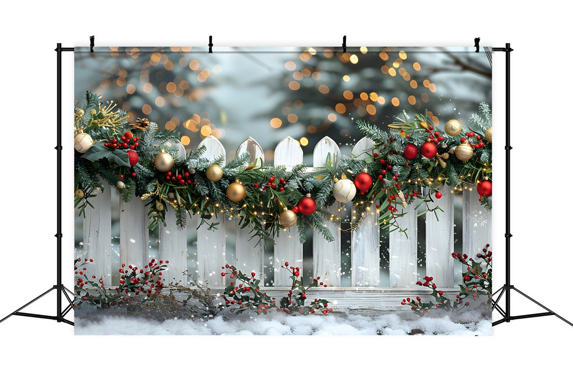 Christmas Joyful Garland Fence Backdrop RR7-580