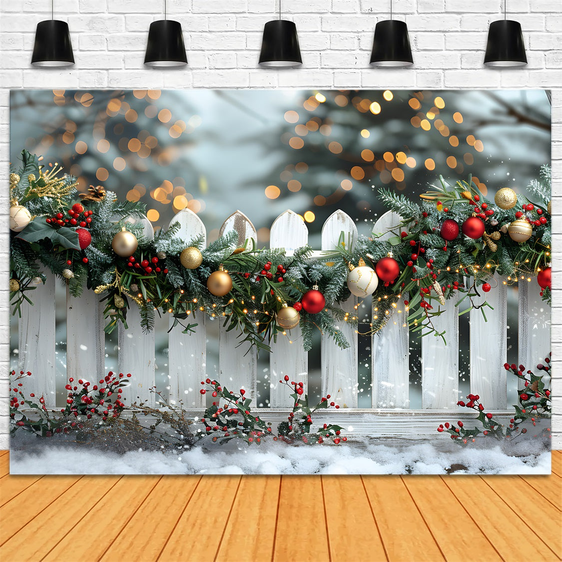 Christmas Joyful Garland Fence Backdrop RR7-580