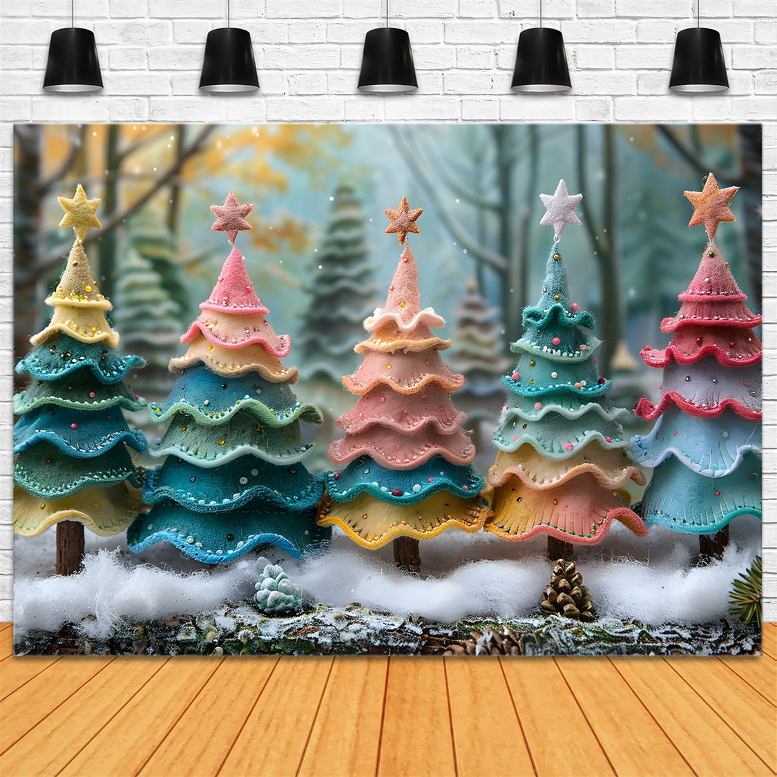 Christmas Whimsical Cookie Trees Backdrop RR7-581