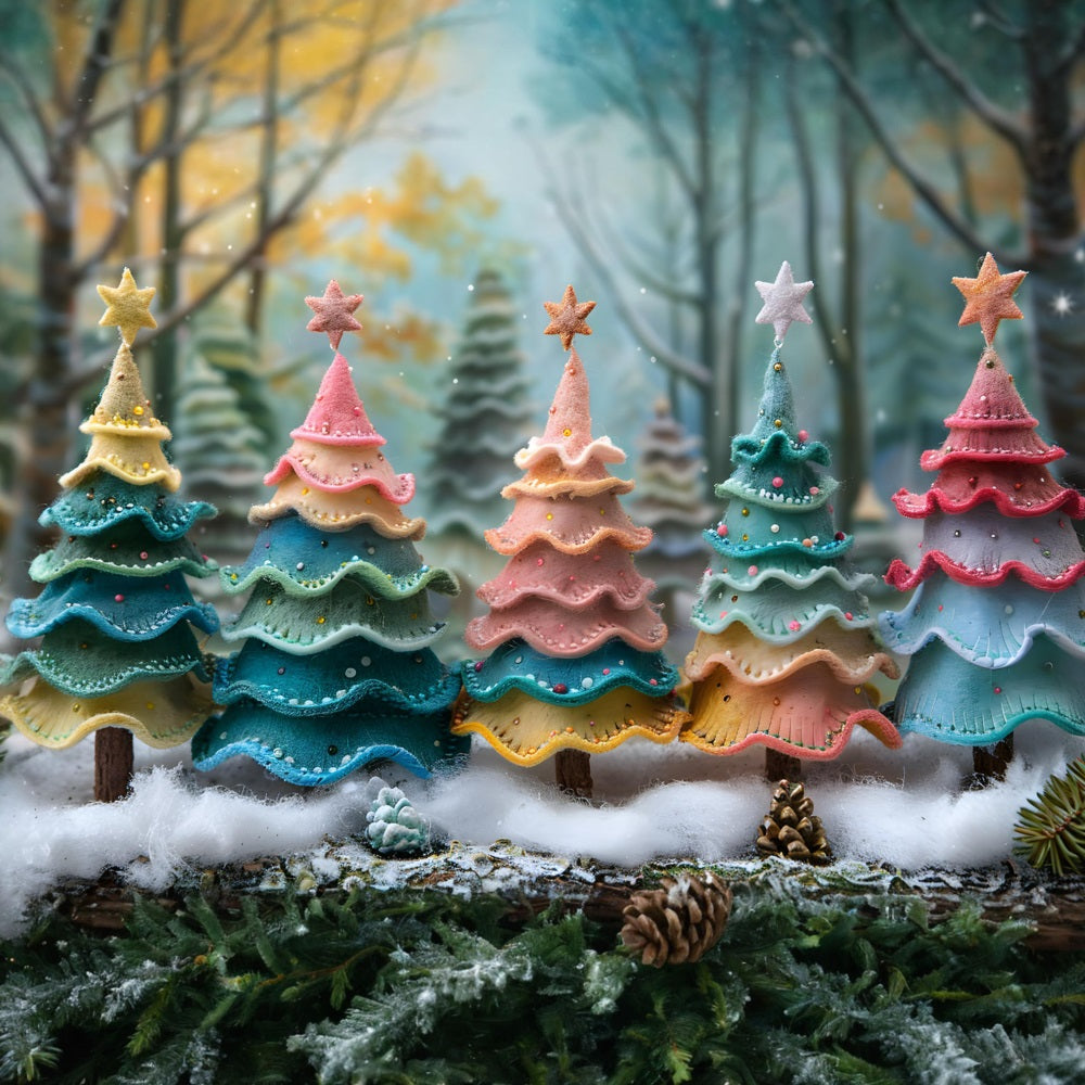 Christmas Whimsical Cookie Trees Backdrop RR7-581