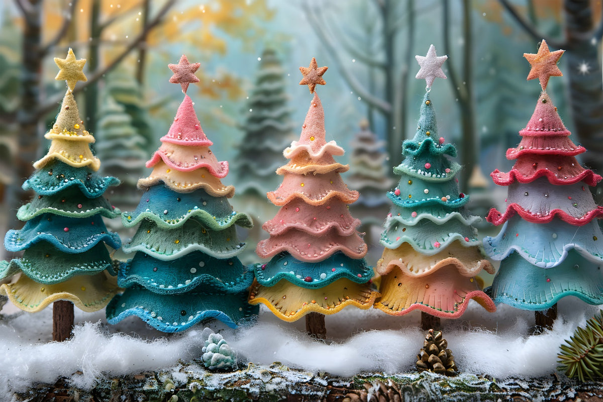 Christmas Whimsical Cookie Trees Backdrop RR7-581