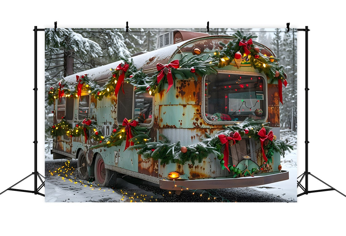 Christmas Rustic Trailer Wonderland Backdrop RR7-582