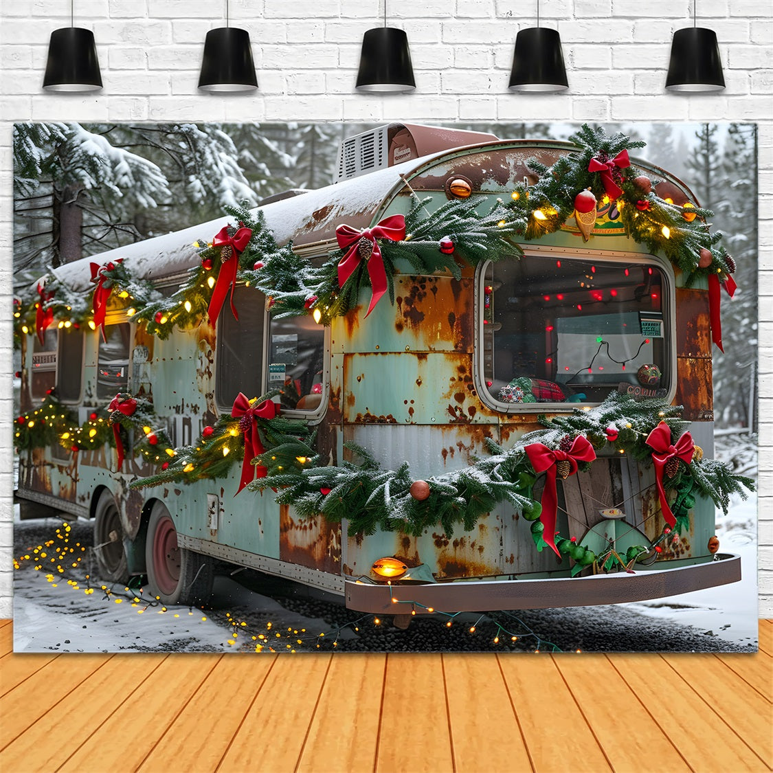 Christmas Rustic Trailer Wonderland Backdrop RR7-582