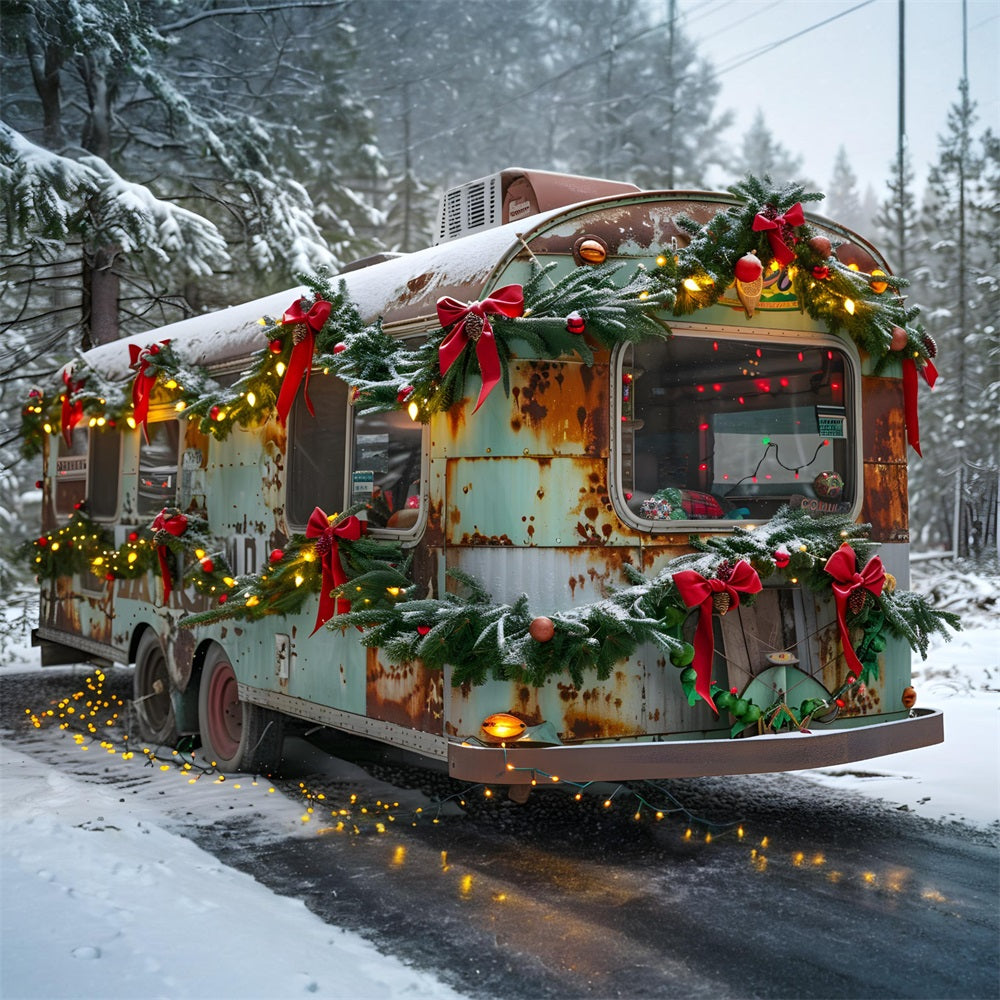 Christmas Rustic Trailer Wonderland Backdrop RR7-582