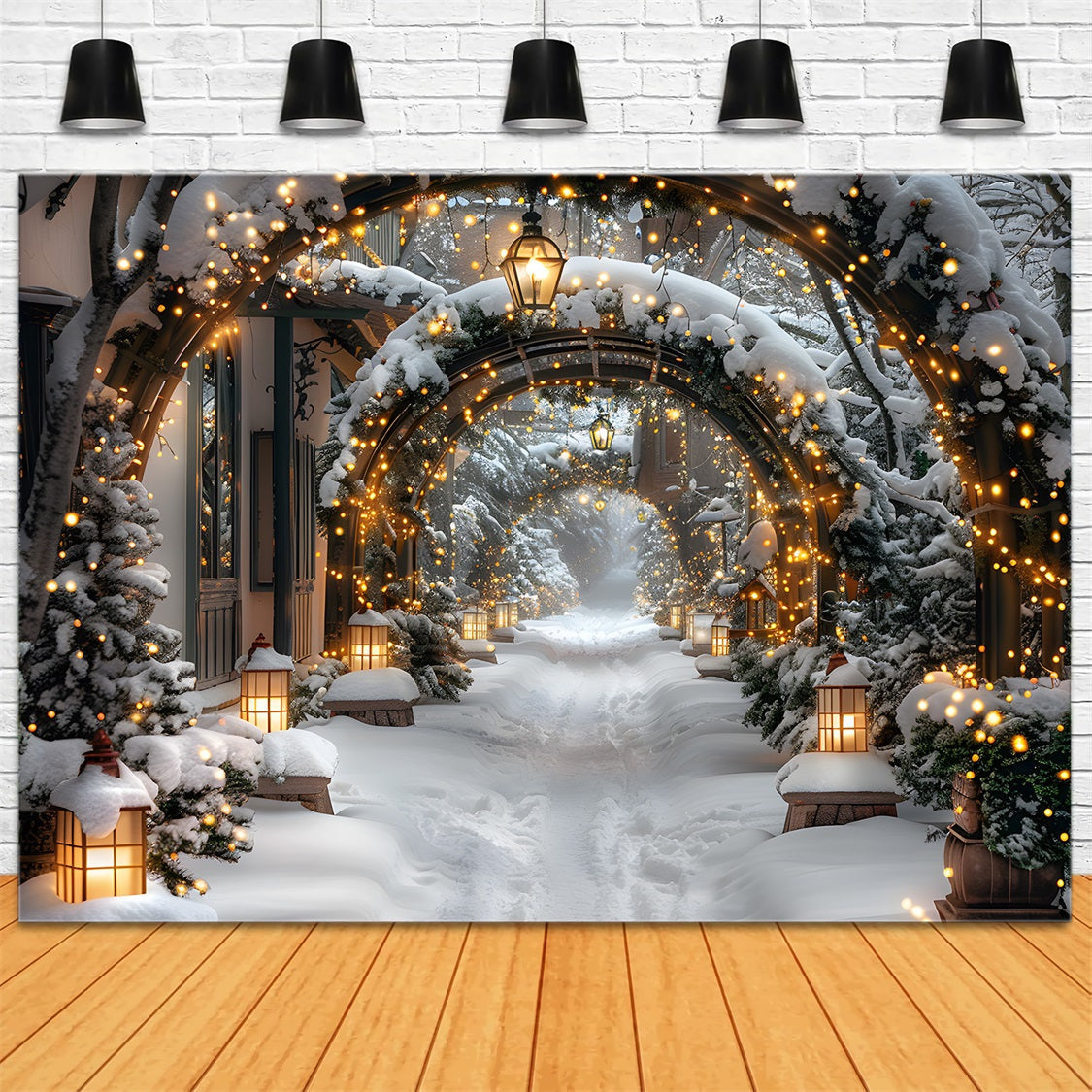 Christmas Illuminated Snowy Archway Backdrop RR7-585