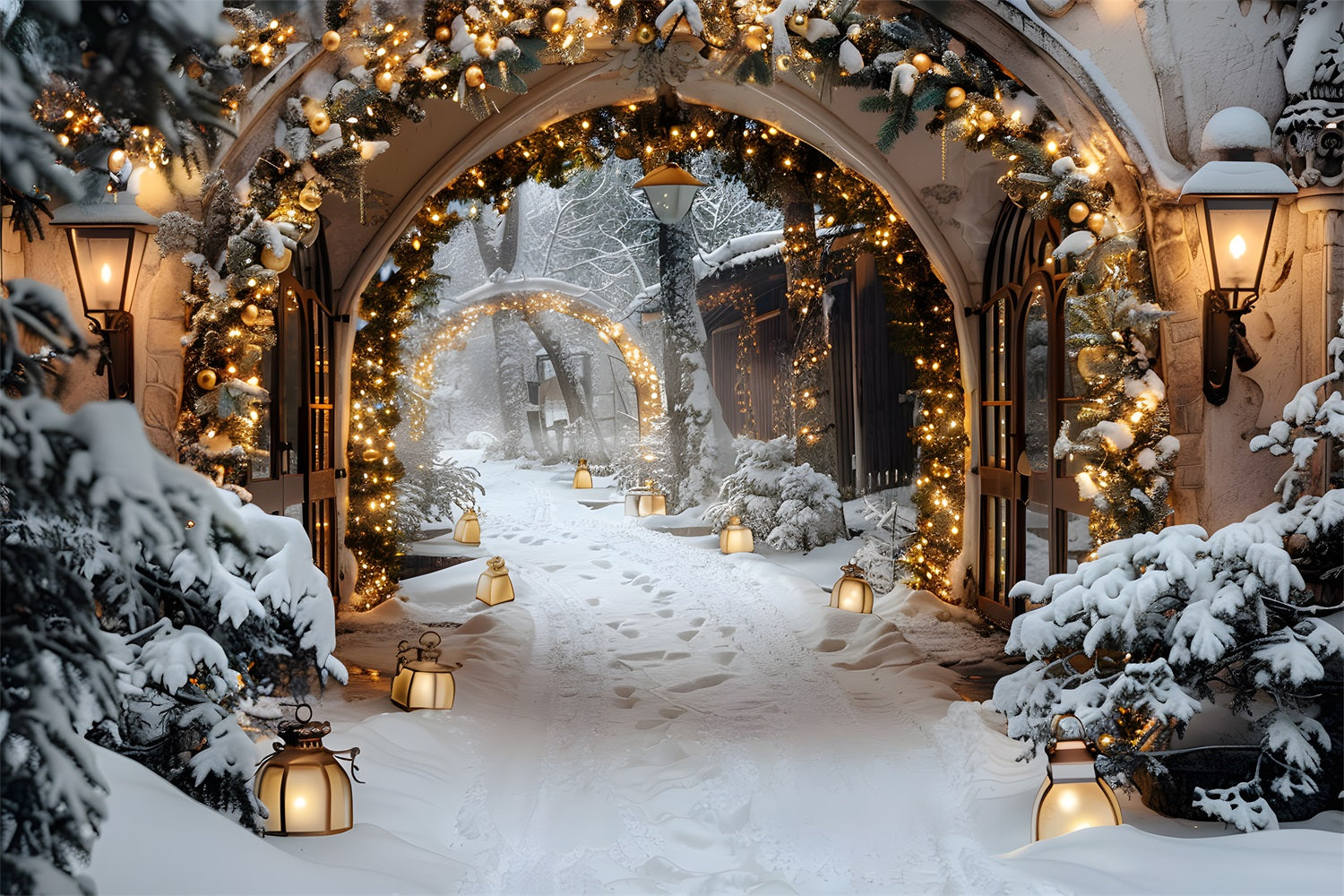 Christmas Magical Lantern Pathway Backdrop RR7-586