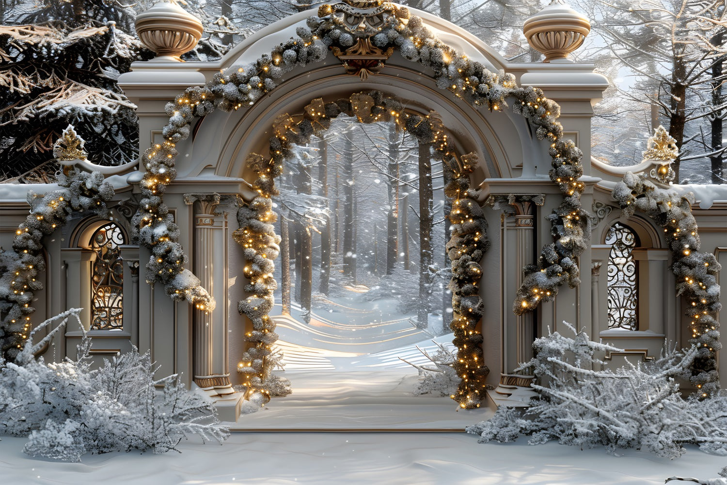 Christmas Snowy Archway Wonderland Backdrop RR7-592