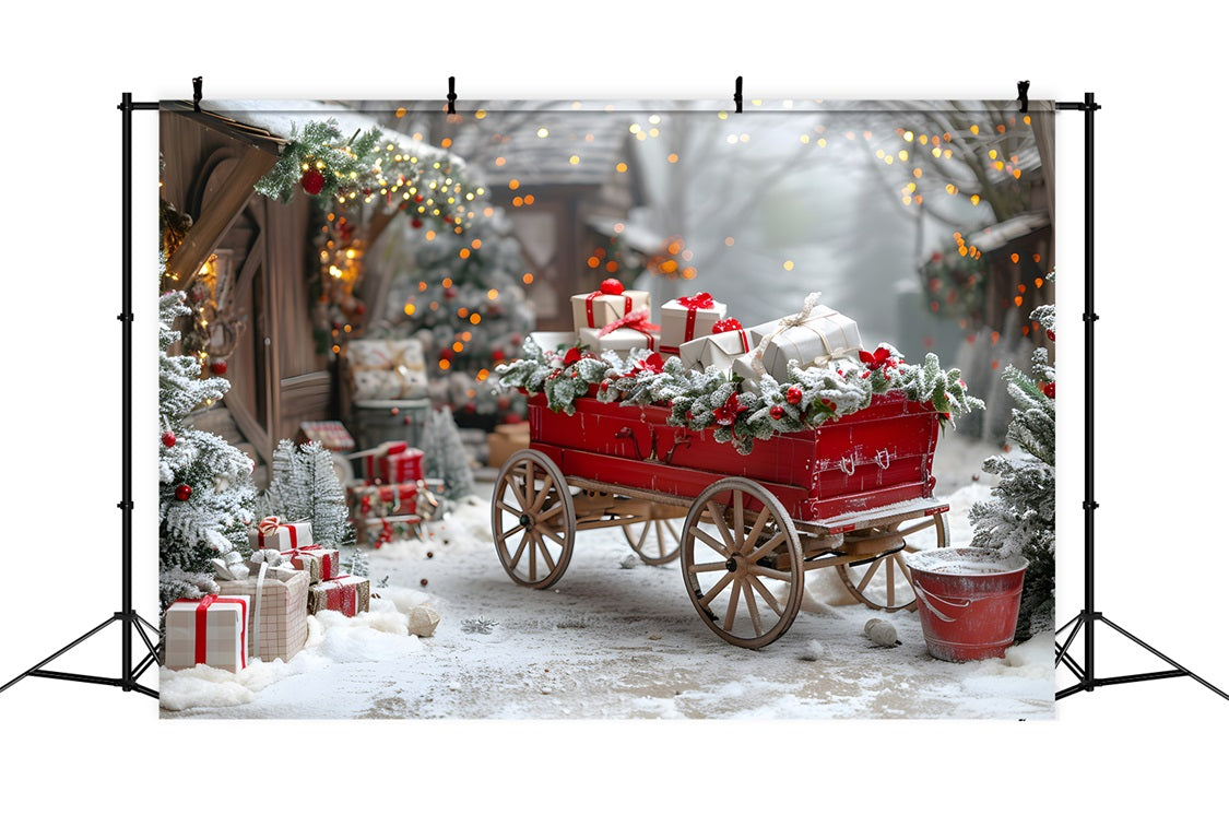 Christmas Festive Gift Cart Village Backdrop RR7-595