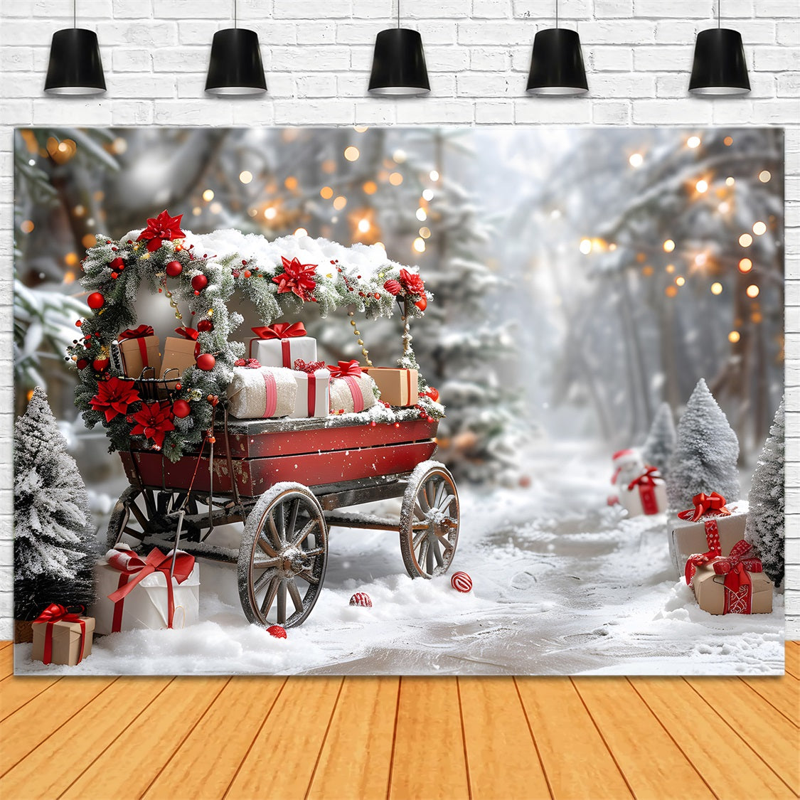 Christmas Festive Gift Wagon Wonderland Backdrop RR7-596