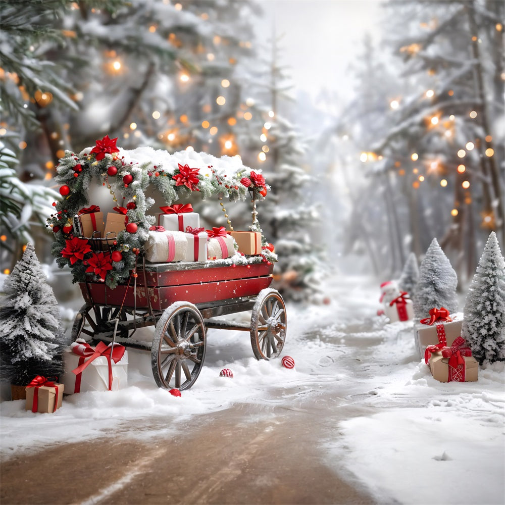 Christmas Festive Gift Wagon Wonderland Backdrop RR7-596