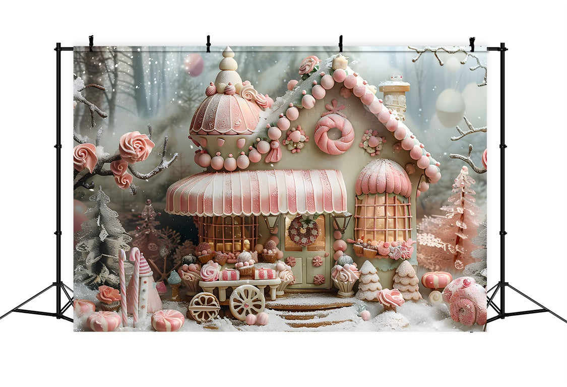 Christmas Gingerbread Candy Cottage Backdrop RR7-597