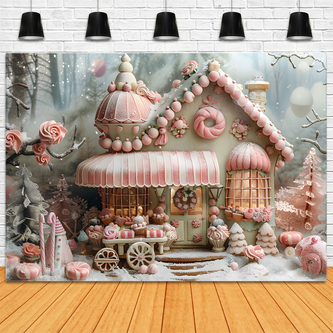 Christmas Gingerbread Candy Cottage Backdrop RR7-597