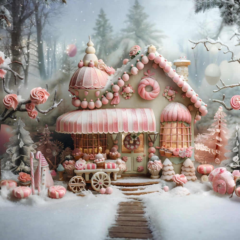 Christmas Gingerbread Candy Cottage Backdrop RR7-597