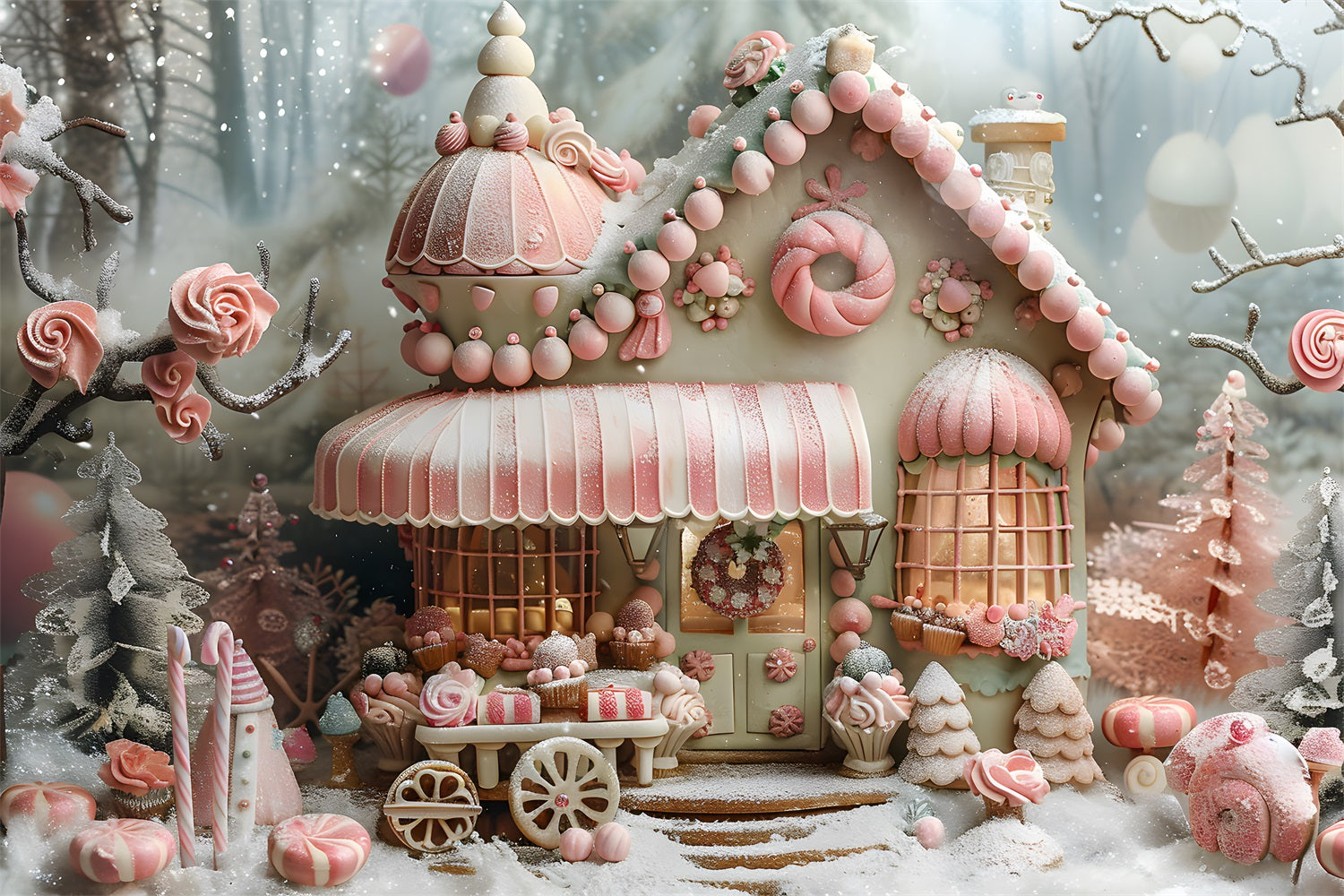 Christmas Gingerbread Candy Cottage Backdrop RR7-597