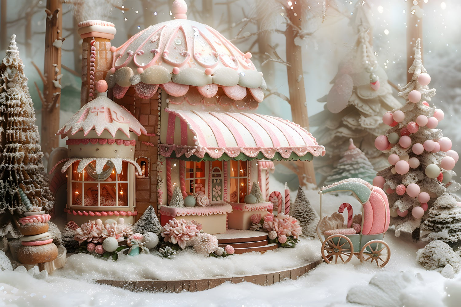 Christmas Whimsical Candy Cottage Backdrop RR7-598