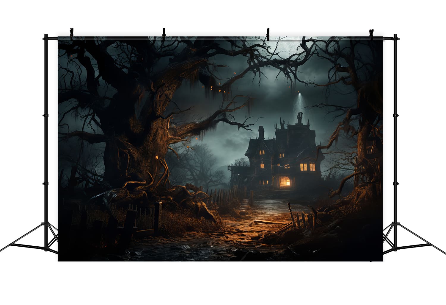 Halloween Scary House Withered Tree Backdrop RR7-60