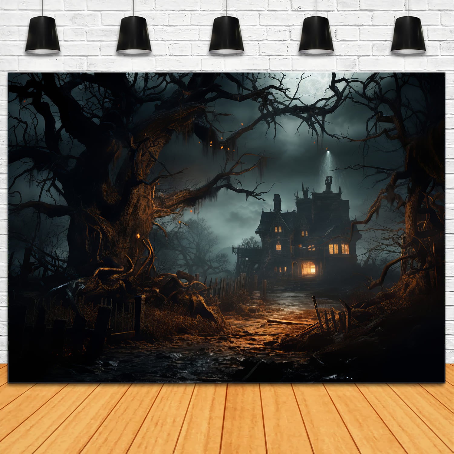 Halloween Scary House Withered Tree Backdrop RR7-60