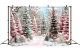 Christmas Pink Forest Decorated Trees Backdrop RR7-601