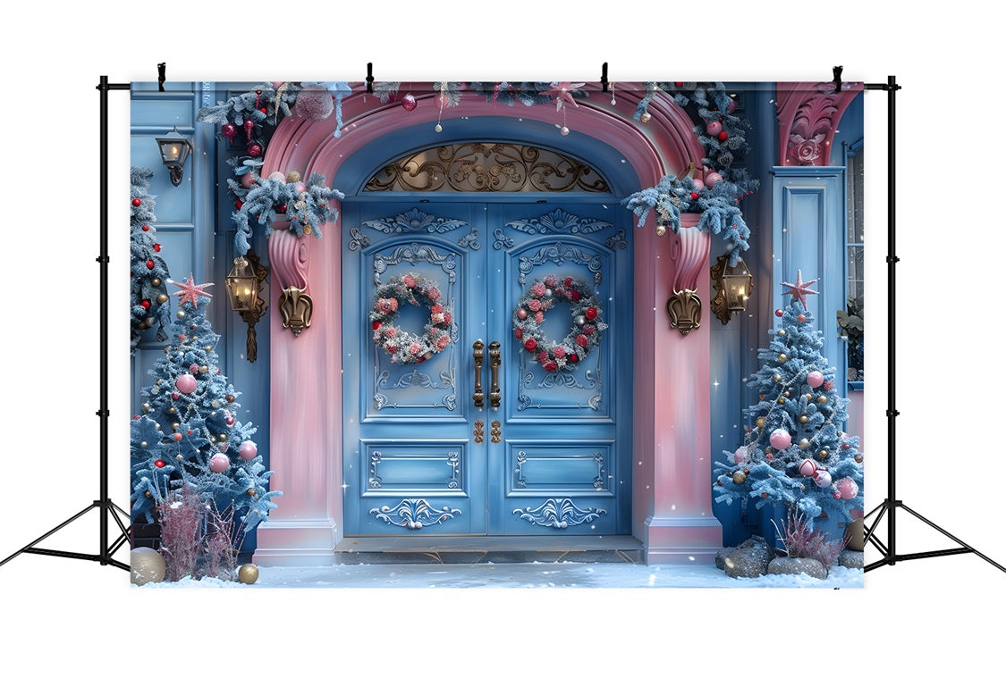 Christmas Pink Blue Enchanted Entrance Backdrop RR7-602