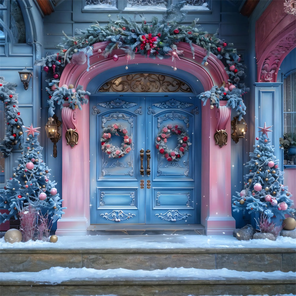 Christmas Pink Blue Enchanted Entrance Backdrop RR7-602