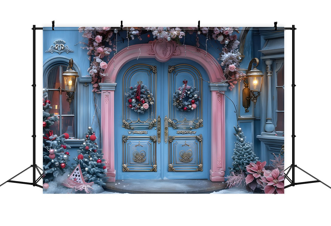 Christmas Blue Pink Festive Entrance Backdrop RR7-603