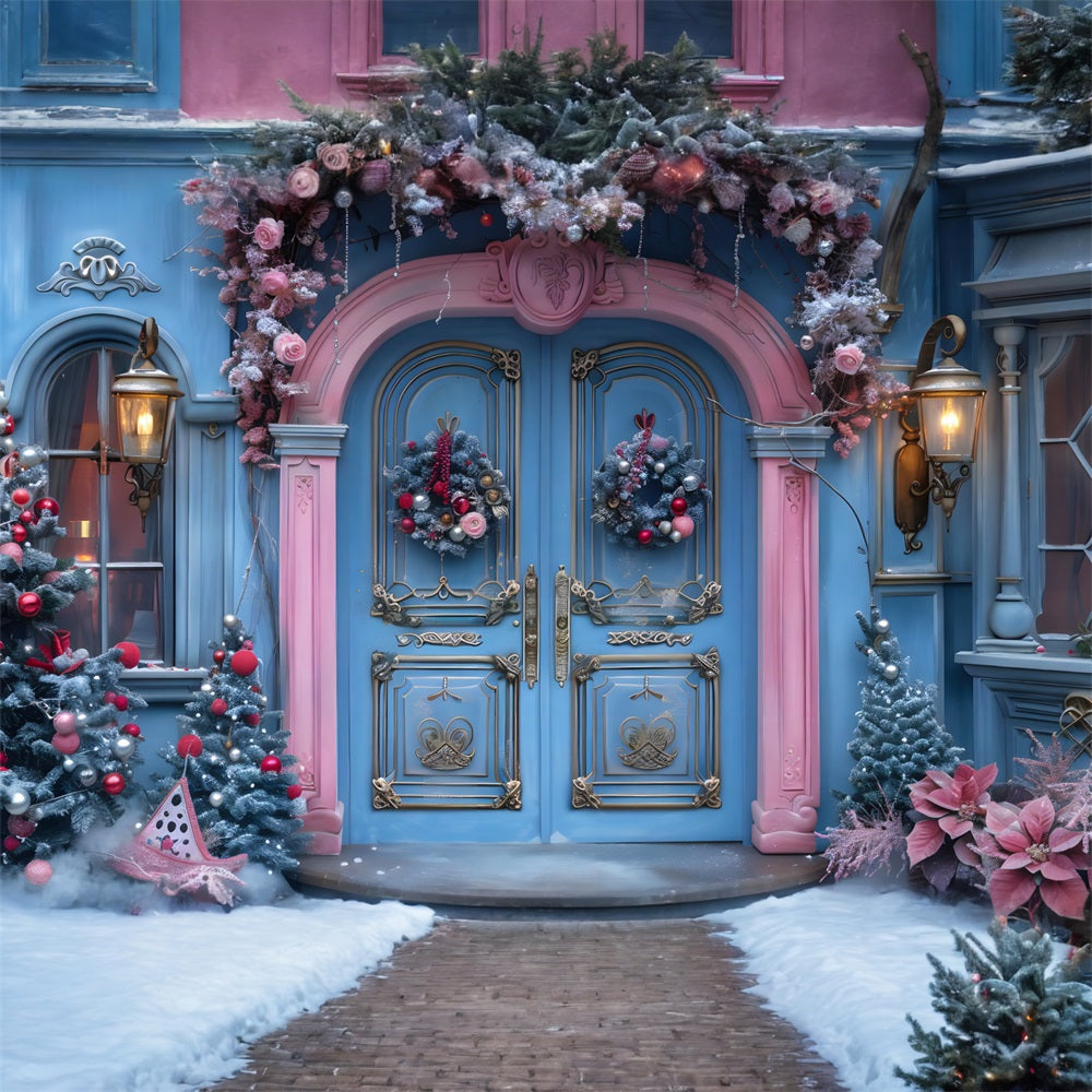 Christmas Blue Pink Festive Entrance Backdrop RR7-603