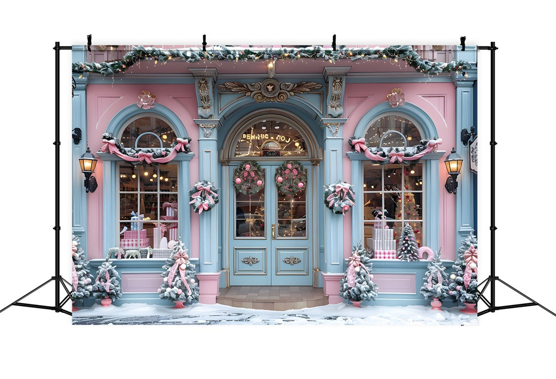 Christmas Pink Blue Festive Storefront Backdrop RR7-604