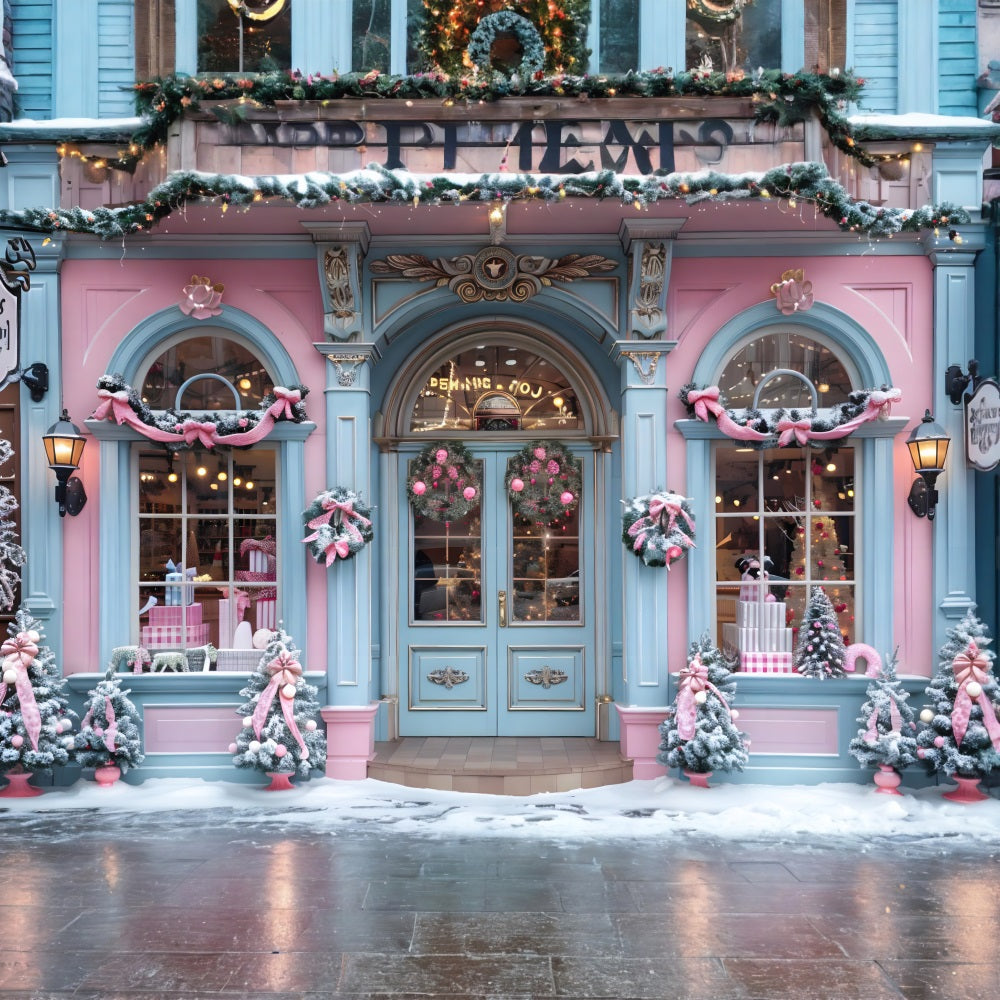 Christmas Pink Blue Festive Storefront Backdrop RR7-604