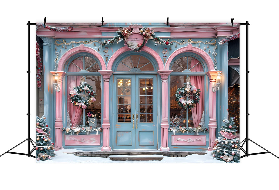 Christmas Pink Blue Boutique Storefront Backdrop RR7-605