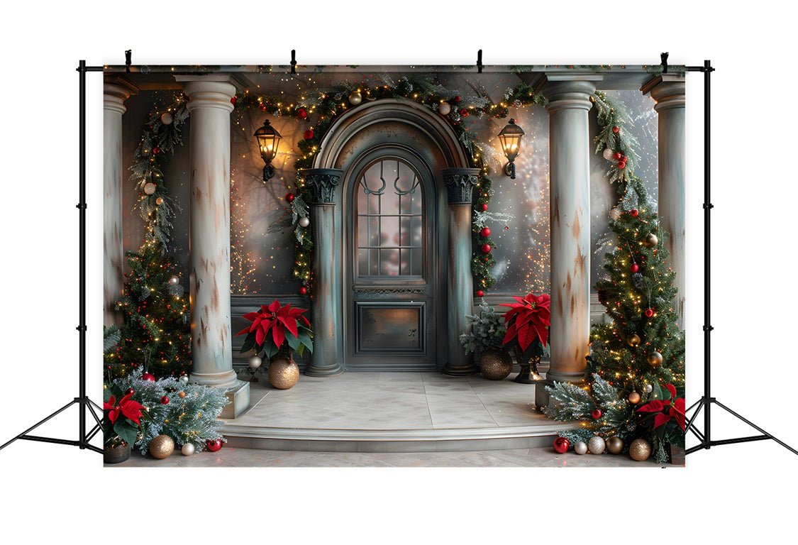 Christmas Elegant Columned Entrance Backdrop RR7-609