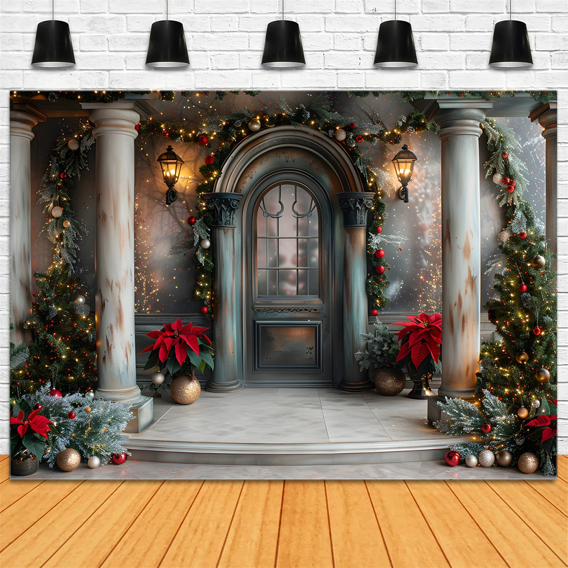 Christmas Elegant Columned Entrance Backdrop RR7-609