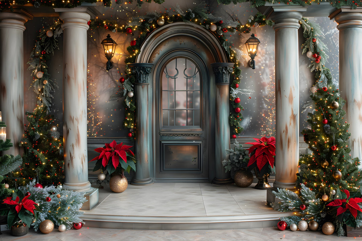 Christmas Elegant Columned Entrance Backdrop RR7-609