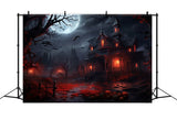 Spooky House Halloween Night Moon Backdrop RR7-61