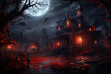 Spooky House Halloween Night Moon Backdrop RR7-61