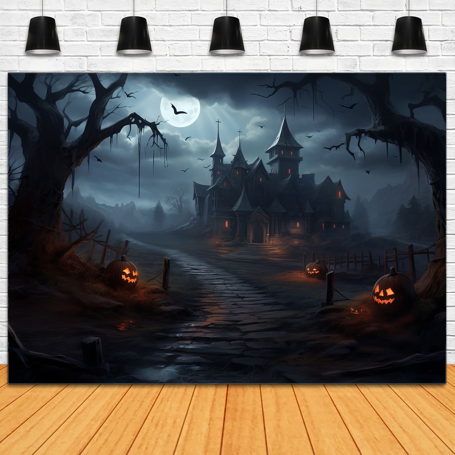 Halloween Scary Graveyard Pumpkin Patch Backdrop RR7-62