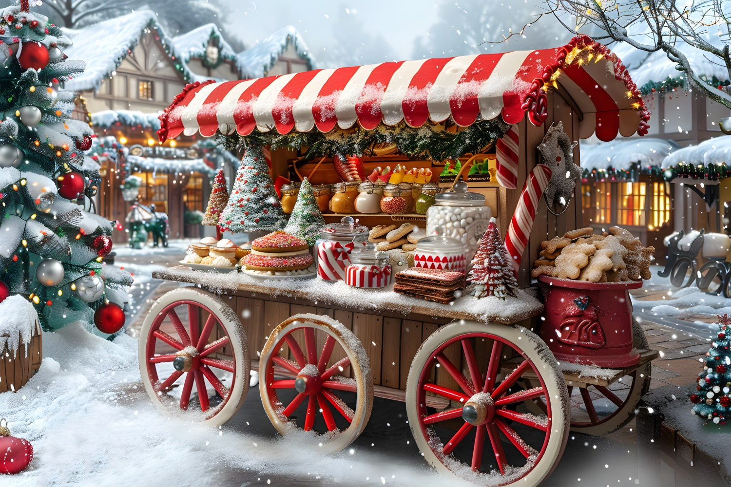 Christmas Market Treats Cart Backdrop RR7-621