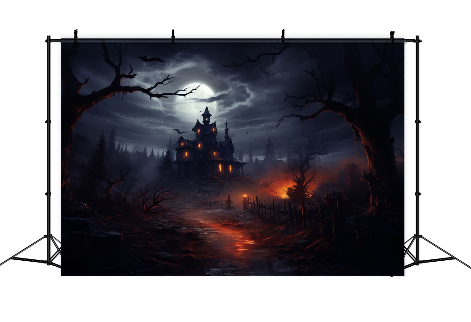 Foggy Haunted House Halloween Photography Backdrop RR7-63