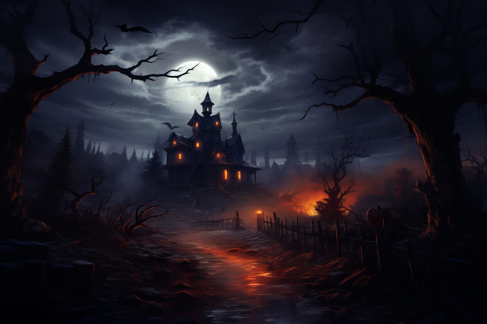 Foggy Haunted House Halloween Photography Backdrop RR7-63