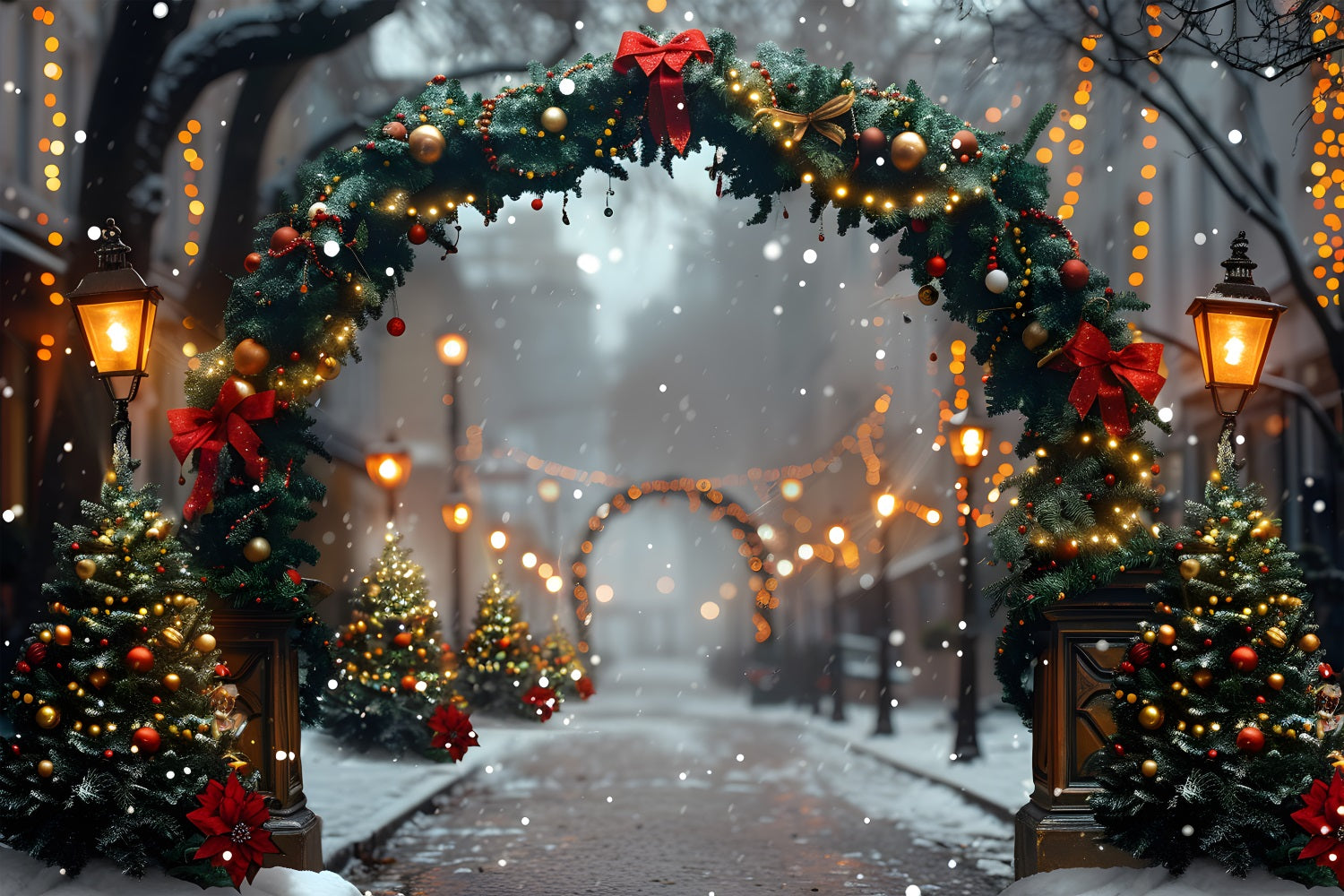 Christmas Festive Archway Lights Path Backdrop RR7-633