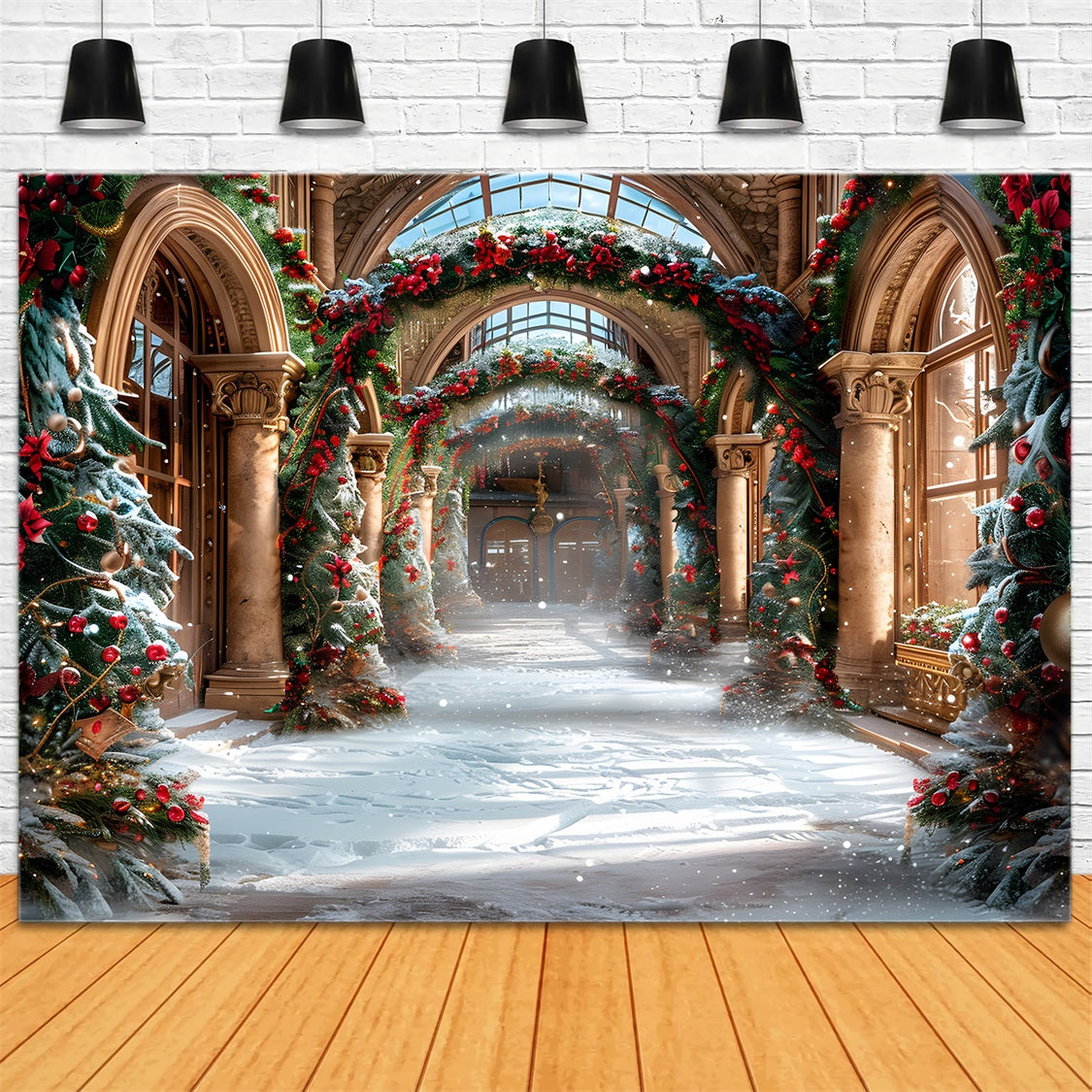 Christmas Elegant Hall  Festive Garlands Backdrop RR7-634