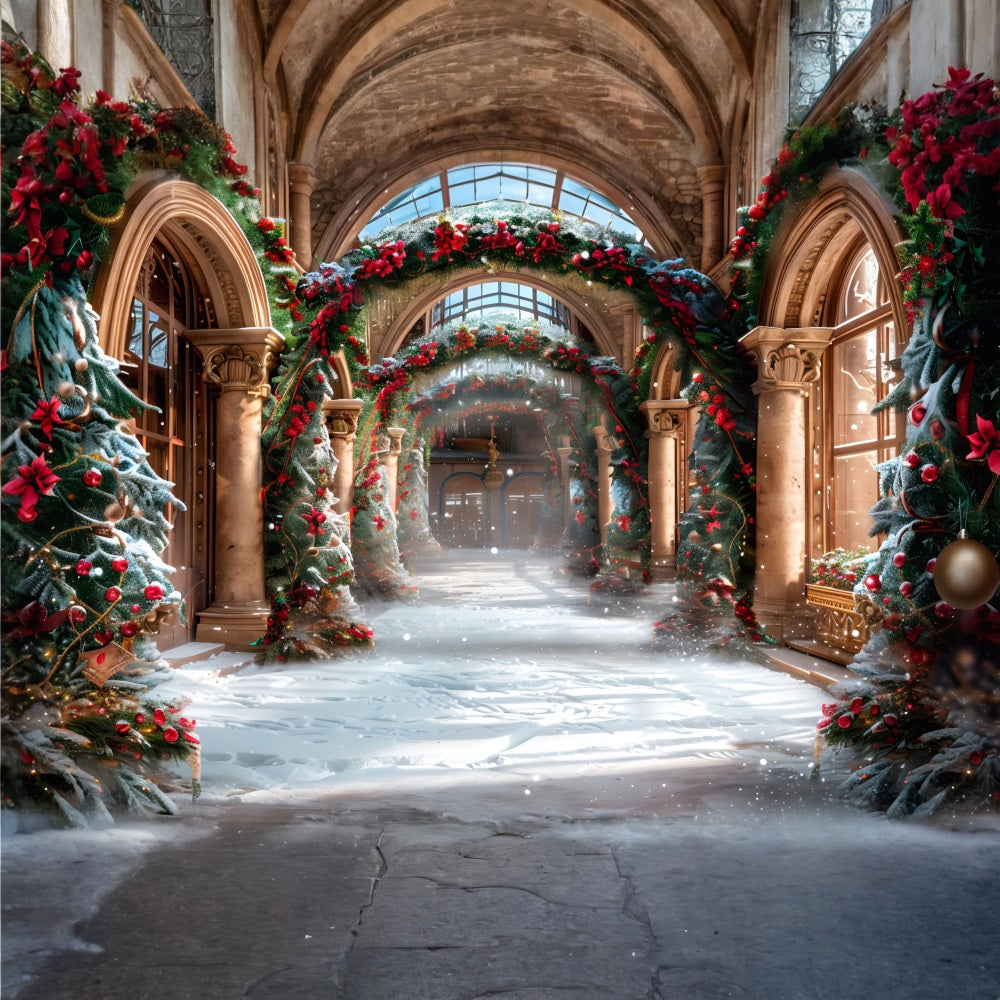 Christmas Elegant Hall  Festive Garlands Backdrop RR7-634